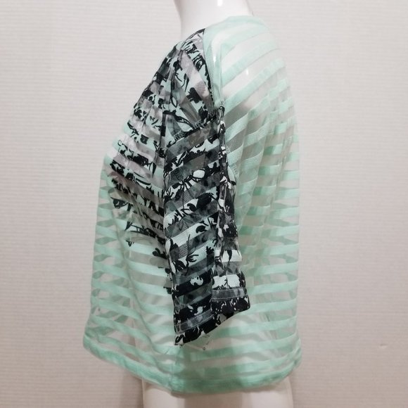 Xhilaration top Medium sheer striped floral graphic 100% polyester summer - Picture 2 of 9